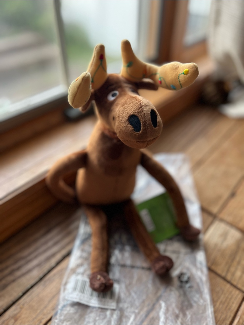 Source Unknown Brown Plush Moose Toy with Embroidered Antlers
